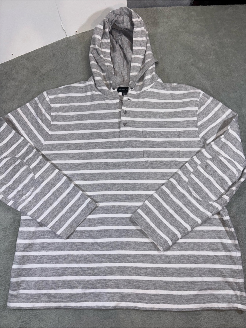 Logan Hill Striped Hooded Henley Sweatshirt XL